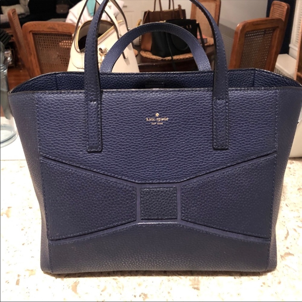 kate spade Navy Textured Leather Tote with Bow Detail